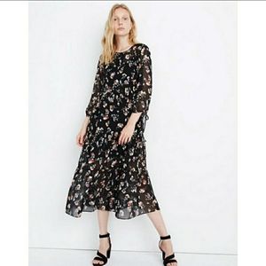 Madewell Sheer Tier Midi Dress Carnation XS